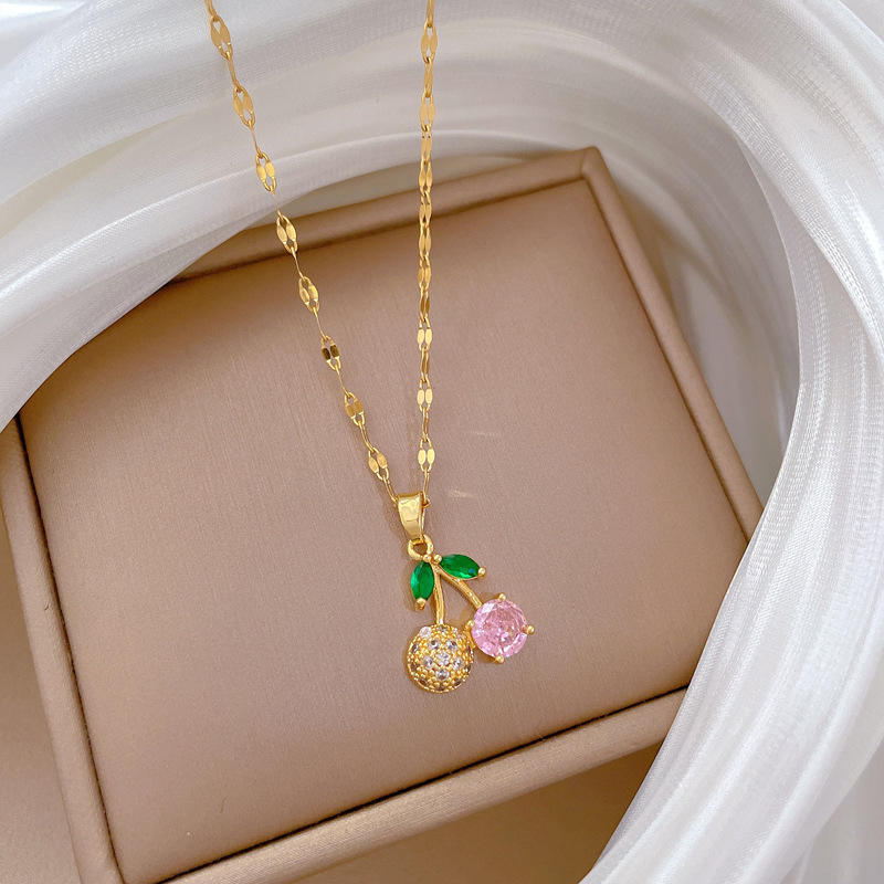 Cherry Jewelry Set – Pink Gemstone & Gold Crystal Design