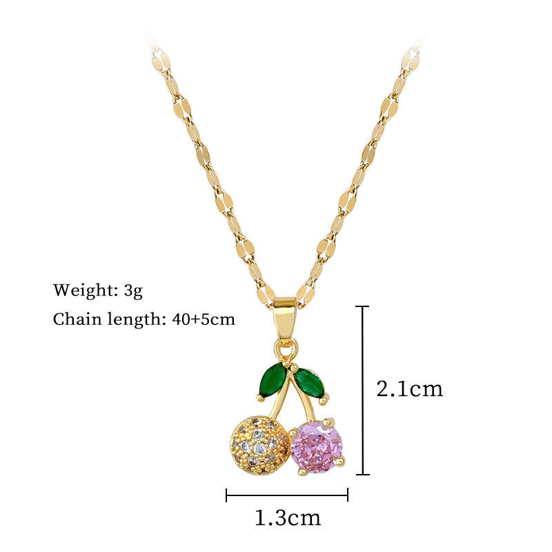 Cherry Jewelry Set – Pink Gemstone & Gold Crystal Design