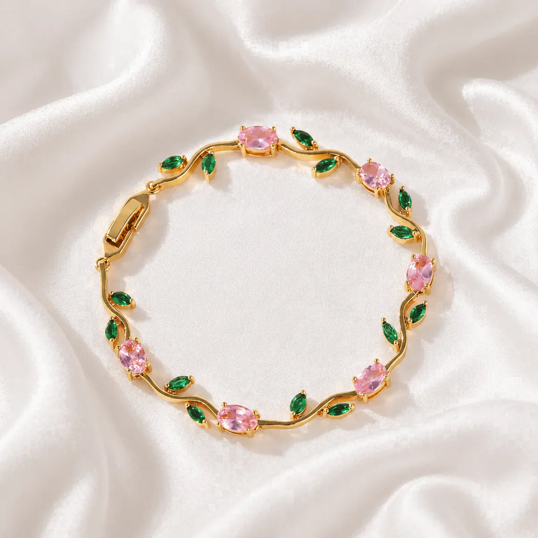 Pink Tulip Charm Bracelet | Premium Gold Finish