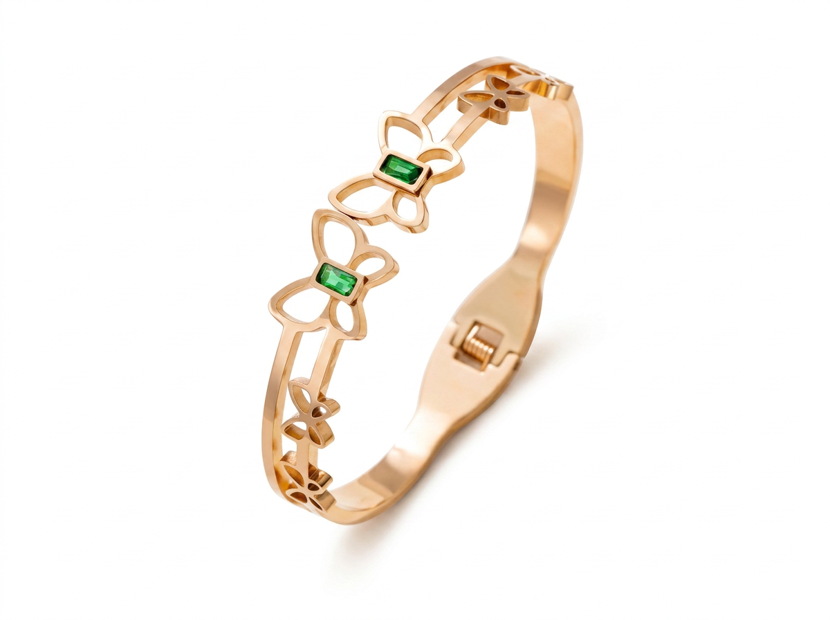 Gold Butterfly Bracelet with Green Gemstones – Elegant Women’s Jewelry