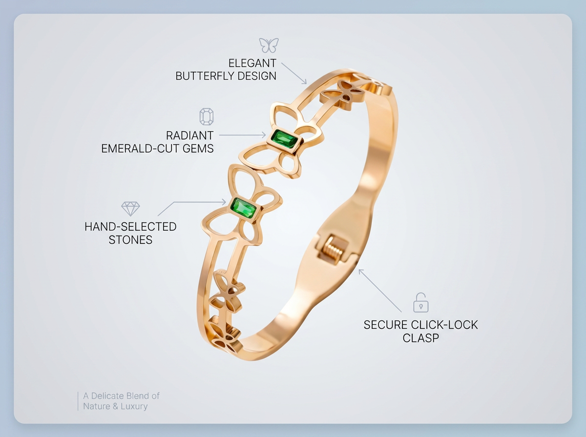 Gold Butterfly Bracelet with Green Gemstones – Elegant Women’s Jewelry