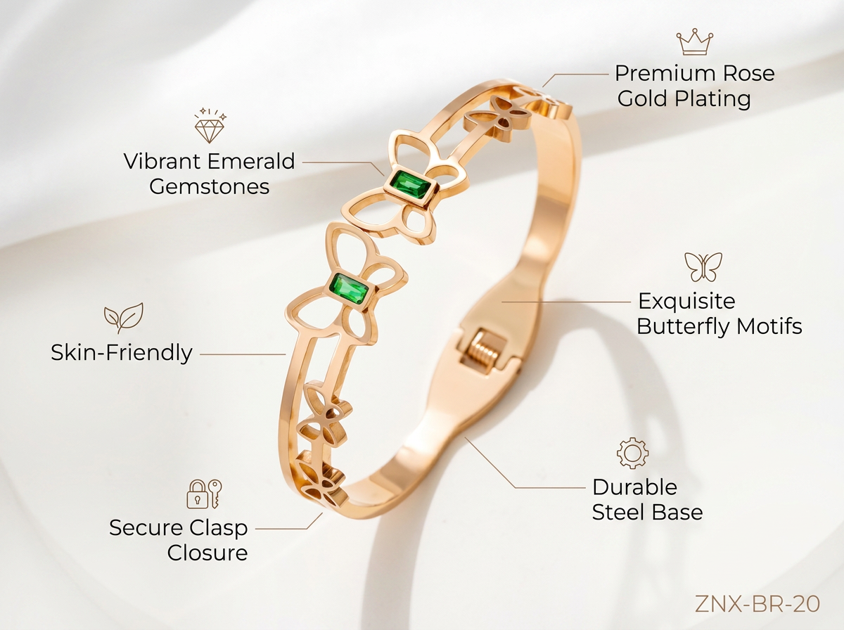 Gold Butterfly Bracelet with Green Gemstones – Elegant Women’s Jewelry
